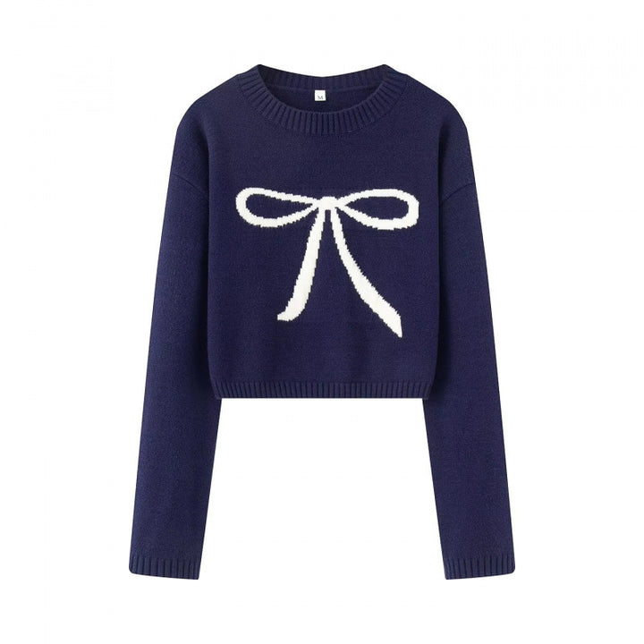 Damen Cropped Pullover mit verspieltem Schleifenmotiv Drune