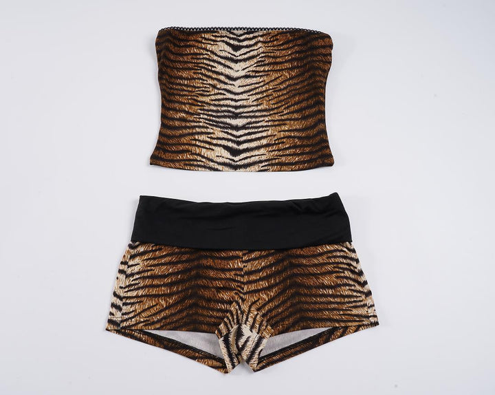 Damen Bandeau-Bikini-Set mit animalischem Design und elastischem Bund Drune