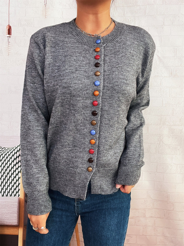 Damen Strickjacke mit farbenfrohem Knopfdetail Drune