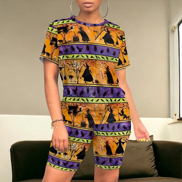 Damen Halloween-Jumpsuit-Set mit kreativem Kürbis-Motiv Drune