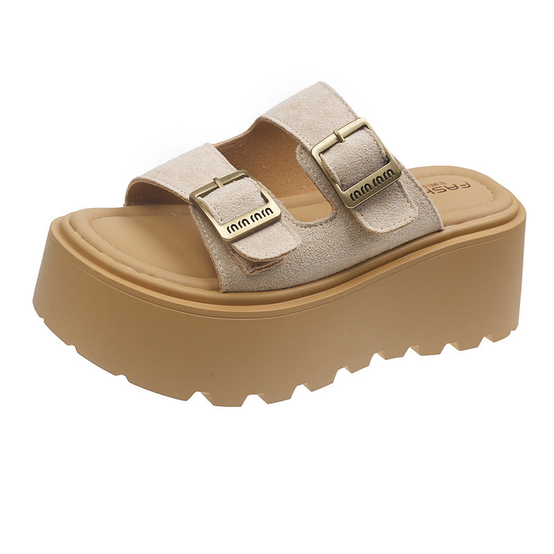 Damen Plattform-Sandalen mit doppeltem Riemendesign und rutschfester Sohle Drune
