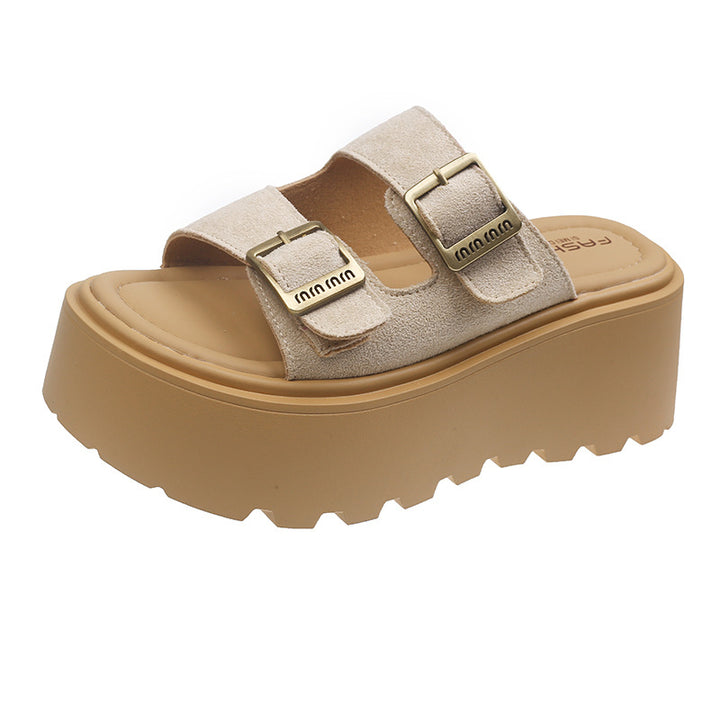 Damen Plattform-Sandalen mit doppeltem Riemendesign und rutschfester Sohle Drune