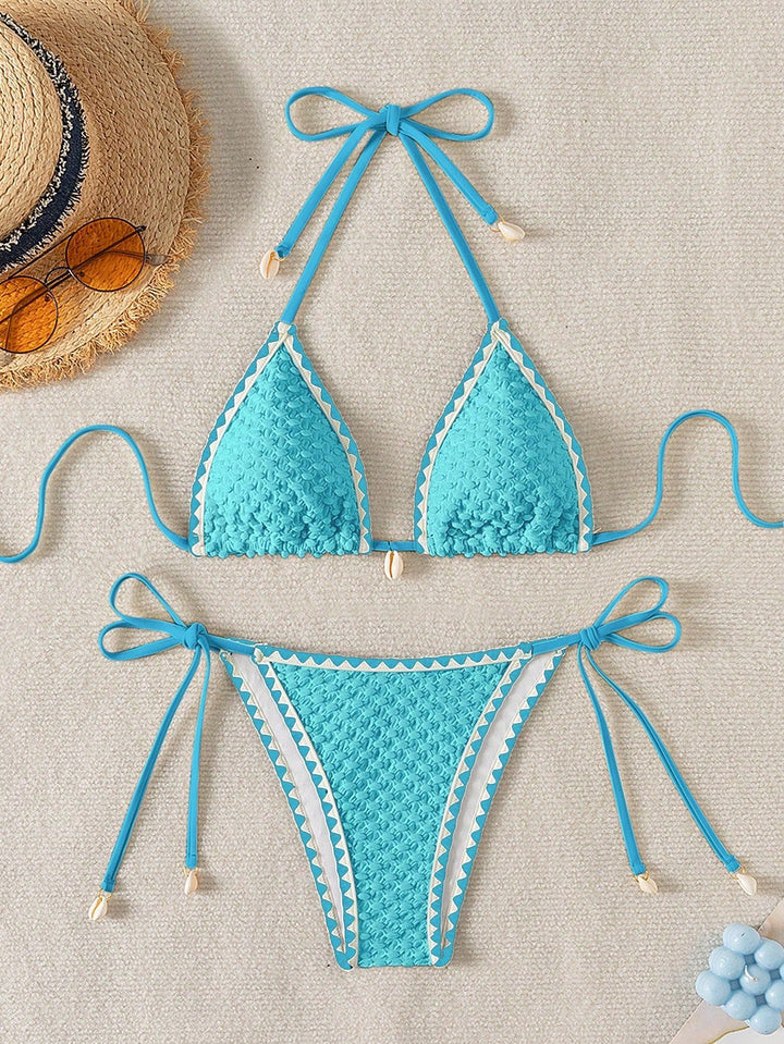 Damen Triangel-Bikini mit zarten Muschelverzierungen Drune