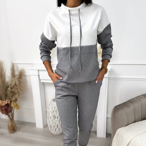 Damen Zweiteiliges Loungewear‑Set mit Stehkragen, Kängurutasche und schmaler Jogginghose Drune