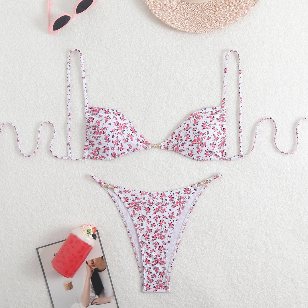 Damen Triangel-Bikini mit verstellbaren Trägern und elegantem Blumendruck Drune