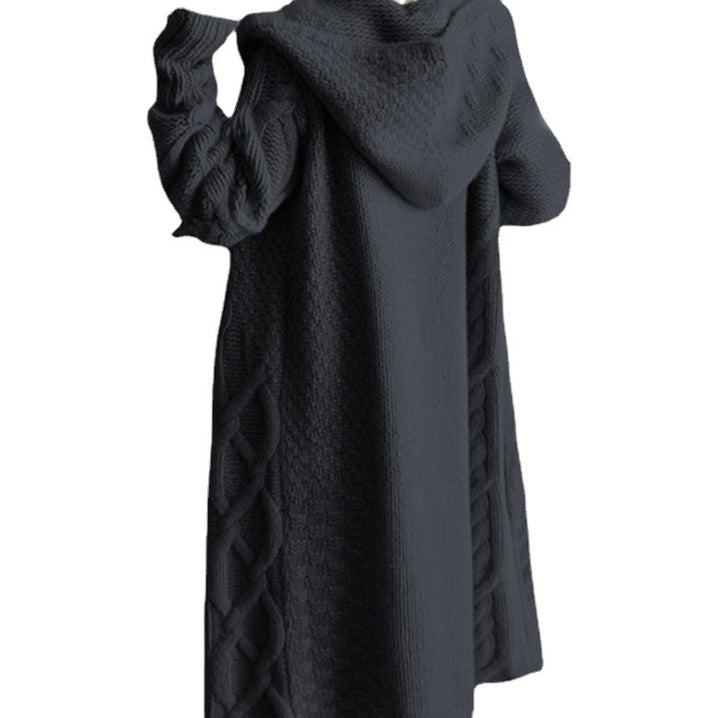 Damen Strickmantel mit Kapuze und Zopfmuster Drune