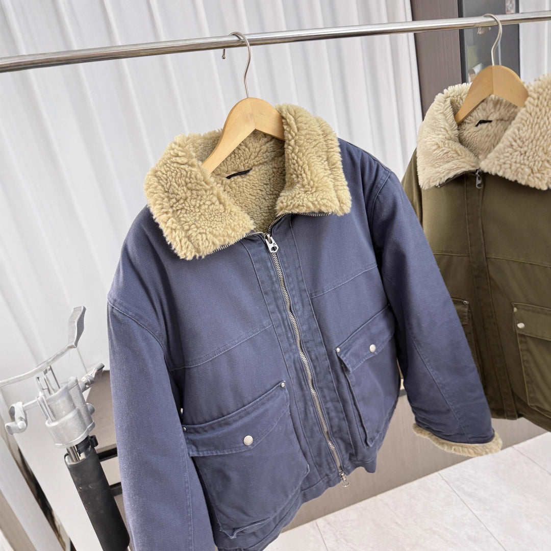 Herren Kurzjacke im Utility‑Stil mit Teddykragen und wattierter Innenfütterung Drune