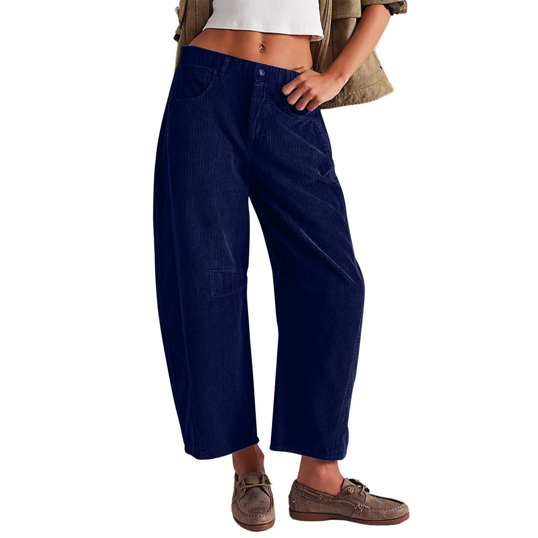 Damen Weite Cordhose mit hoher Taille, Cropped-Bein und Eingriffstaschen Drune