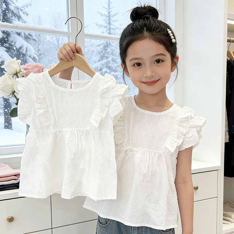 Mädchen modische Bluse mit Rüschen und Pünktchenmuster Drune