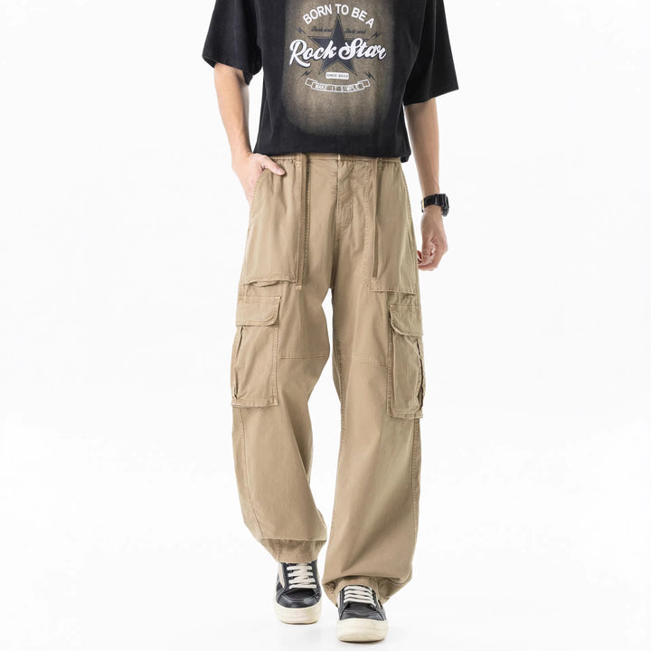 Herren Extraweite Utility-Cargo-Hose im Baggy‑Cut mit elastischem Bund und Mehrfachklappentaschen Drune