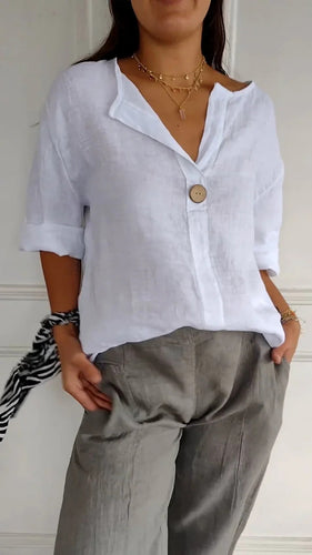Damen Leichte Leinenbluse mit Knopfdetail und aufrollbaren Ärmeln Drune