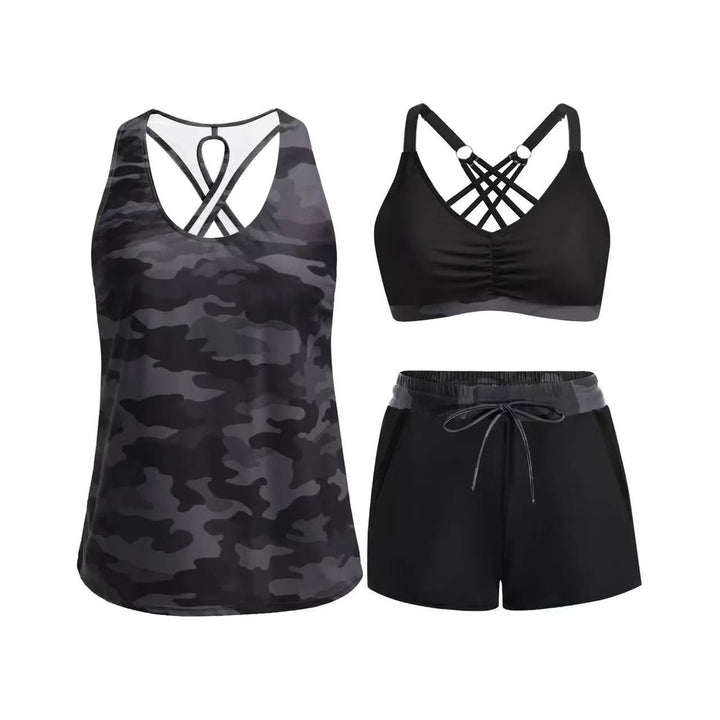 Damen Sport-Badeanzug-Set mit modischem Racerback und Shorts Drune