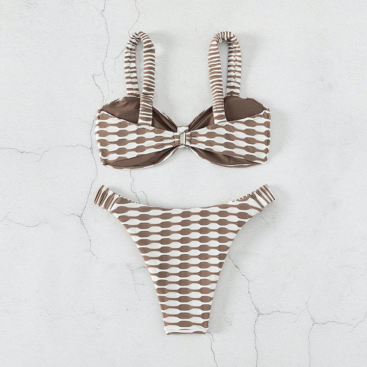 Damen Bandeau-Bikini mit einzigartigem Muster und verstellbaren Trägern Drune