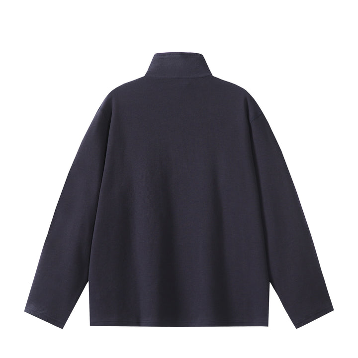 Unisex Leichter Waffelstrick-Halbzip-Pullover mit Stehkragen und Brustzippertasche Drune