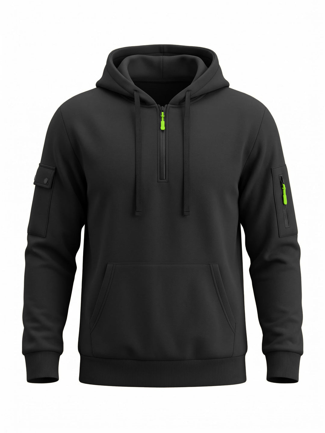 Herren Kapuzenpullover mit halbem Reißverschluss und Utility-Ärmeltasche Drune