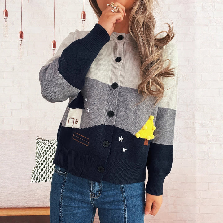 Damen verspielte Strickjacke mit kreativen Applikationen Drune