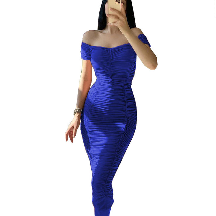 Damen Figurbetontes Wickelkleid mit Off-Shoulder Design und Raffung Drune
