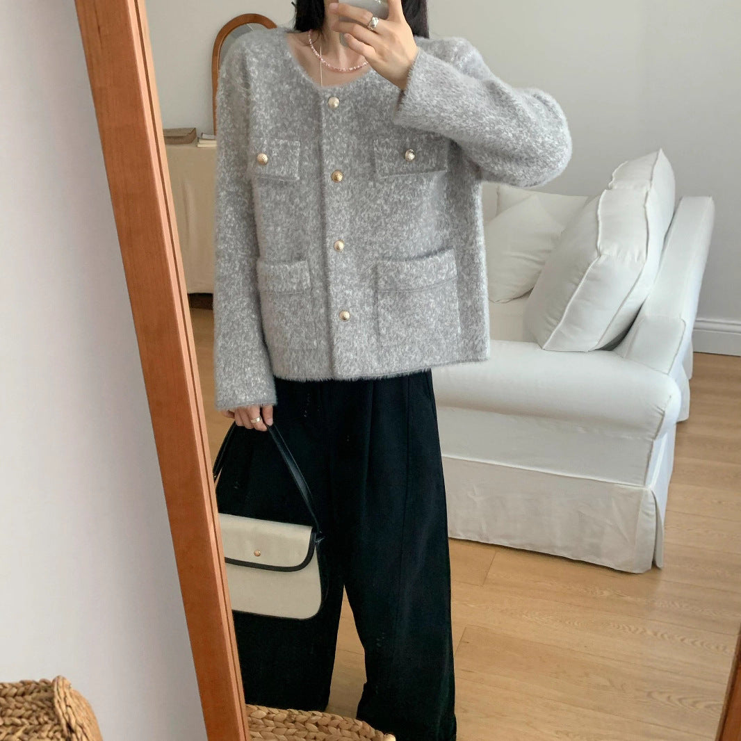 Damen Kuschelige Strickjacke mit Knopfdetail und aufgesetzten Taschen Drune