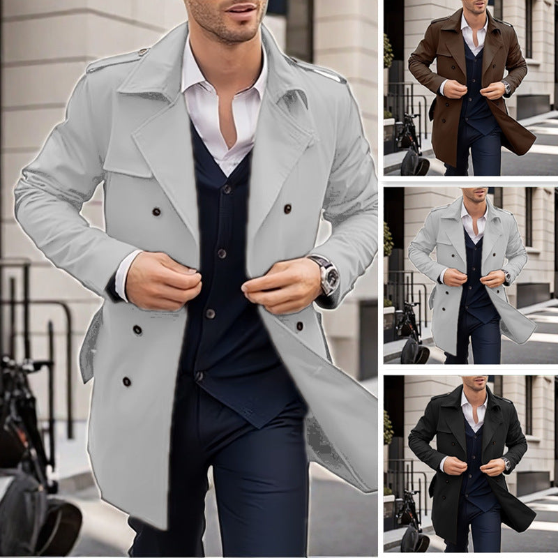 Herren Doppelt-knopf Trenchcoat mit praktischen Taschen Drune