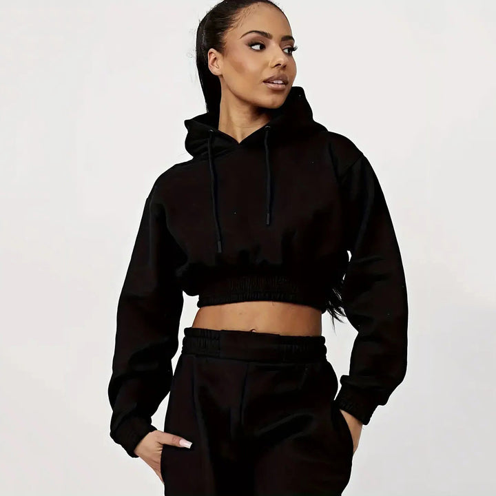 Damen cropped Hoodie und entspannte Jogginghose Set Drune