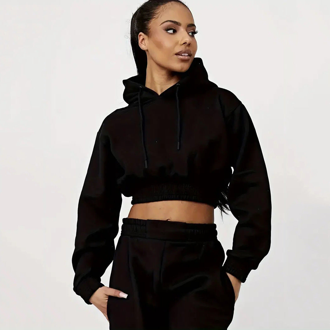 Damen lässiges Sweat-Set mit cropped Hoodie und bequemen Jogginghosen Drune