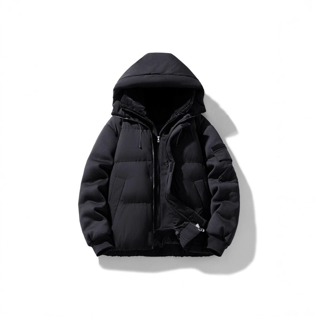 Herren Wattierte Kapuzenjacke mit Teddyfutter und kontrastierenden Softshell-Ärmeln Drune