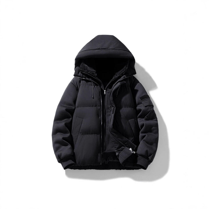Herren Wattierte Kapuzenjacke mit Teddyfutter und kontrastierenden Softshell-Ärmeln Drune