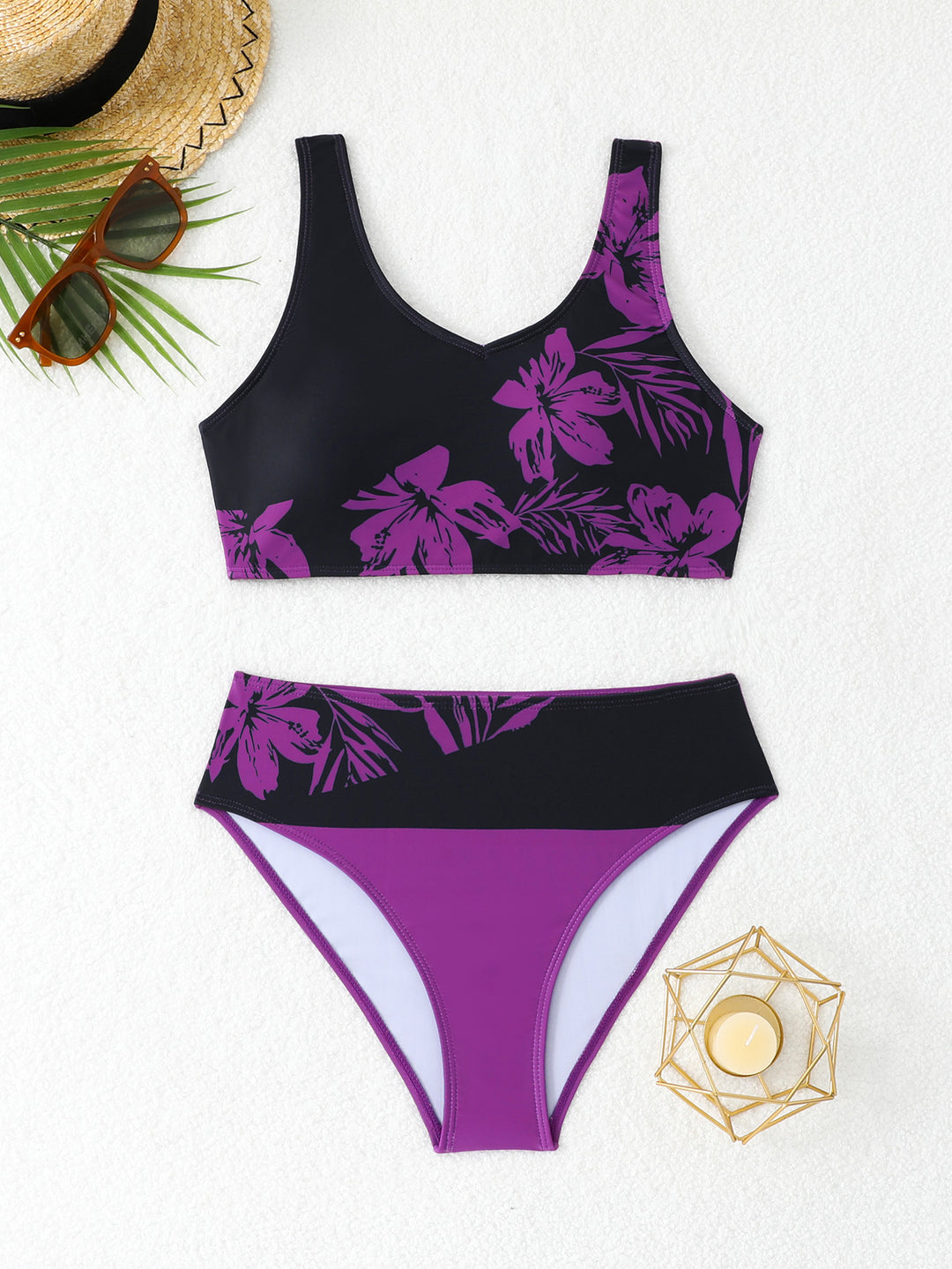 Damen Sportlicher Bikini mit floralem Design Drune