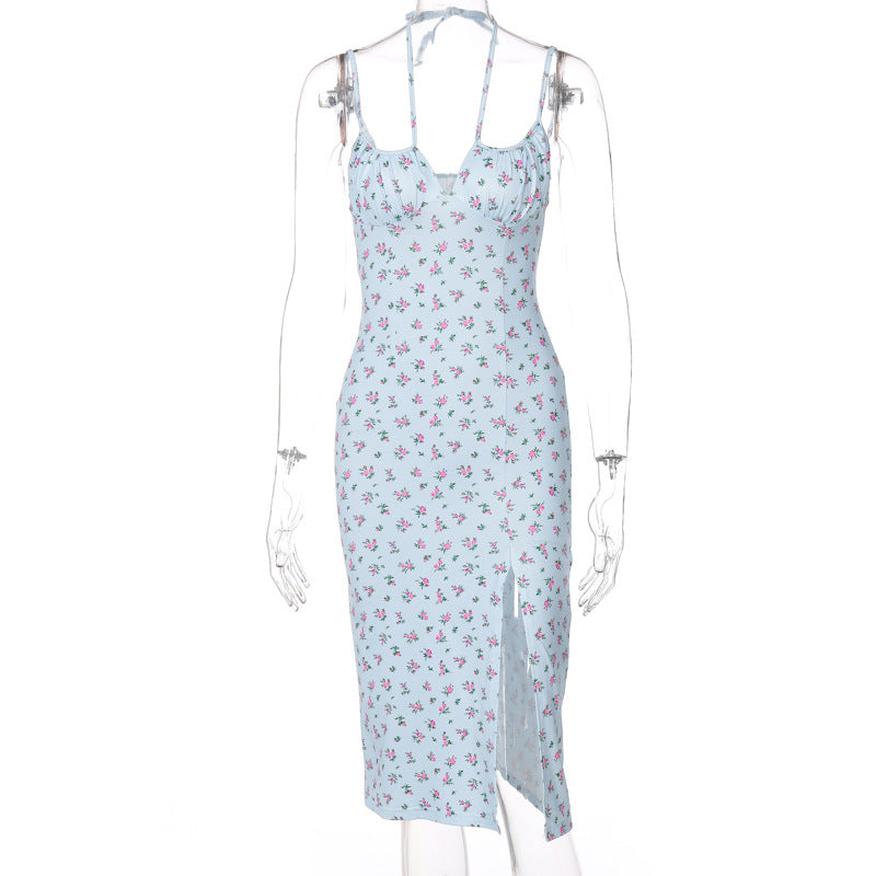Damen Midi-Kleid mit floralem Muster und raffiniertem Schlitz Drune