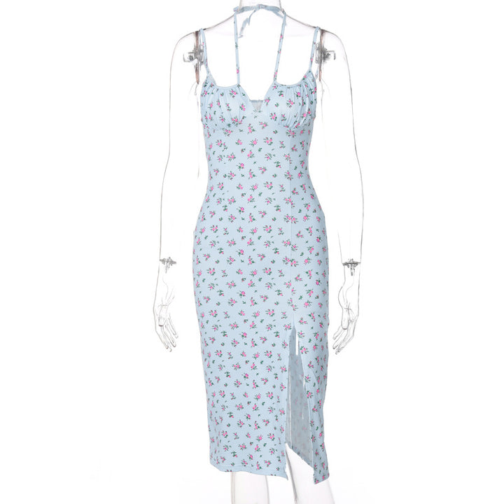 Damen Midi-Kleid mit floralem Muster und raffiniertem Schlitz Drune