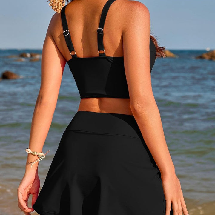 Damen Sportliches Bikini-Set mit modischem Wickel-Oberteil und elastischer Shorts Drune