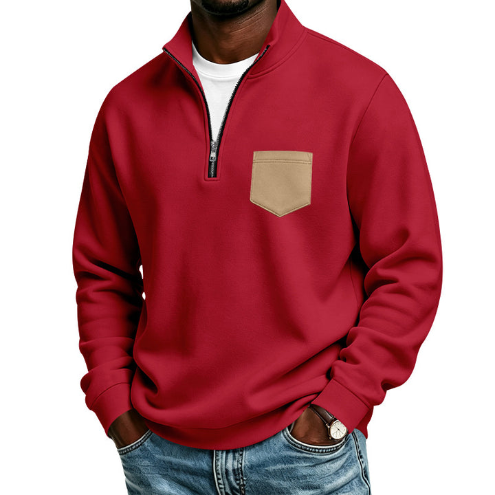 Herren Troyer-Sweatshirt mit halbem Reißverschluss und kontrastierter Brusttasche Drune