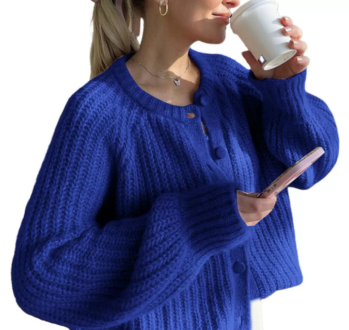 Damen Oversize Mohair-Effekt Strickjacke mit Rippenstruktur und Rundhalsausschnitt Drune