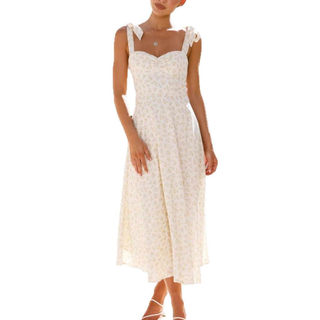 Damen florales Maxikleid mit schulterfreier Gestaltung und verspielten Rüschen Drune