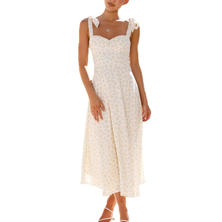 Damen florales Maxikleid mit schulterfreier Gestaltung und verspielten Rüschen Drune