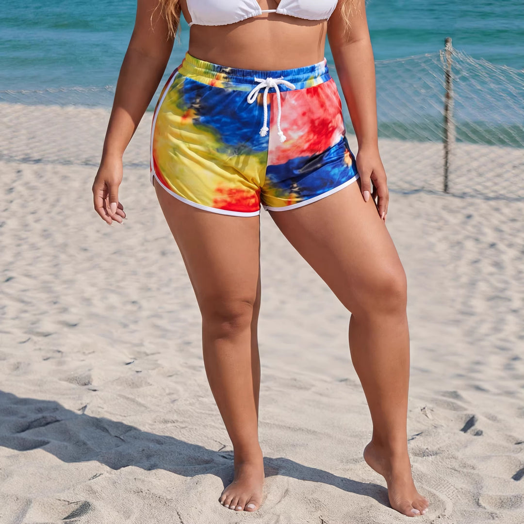 Damen sportliche Badeshorts mit buntem Batikmuster Drune
