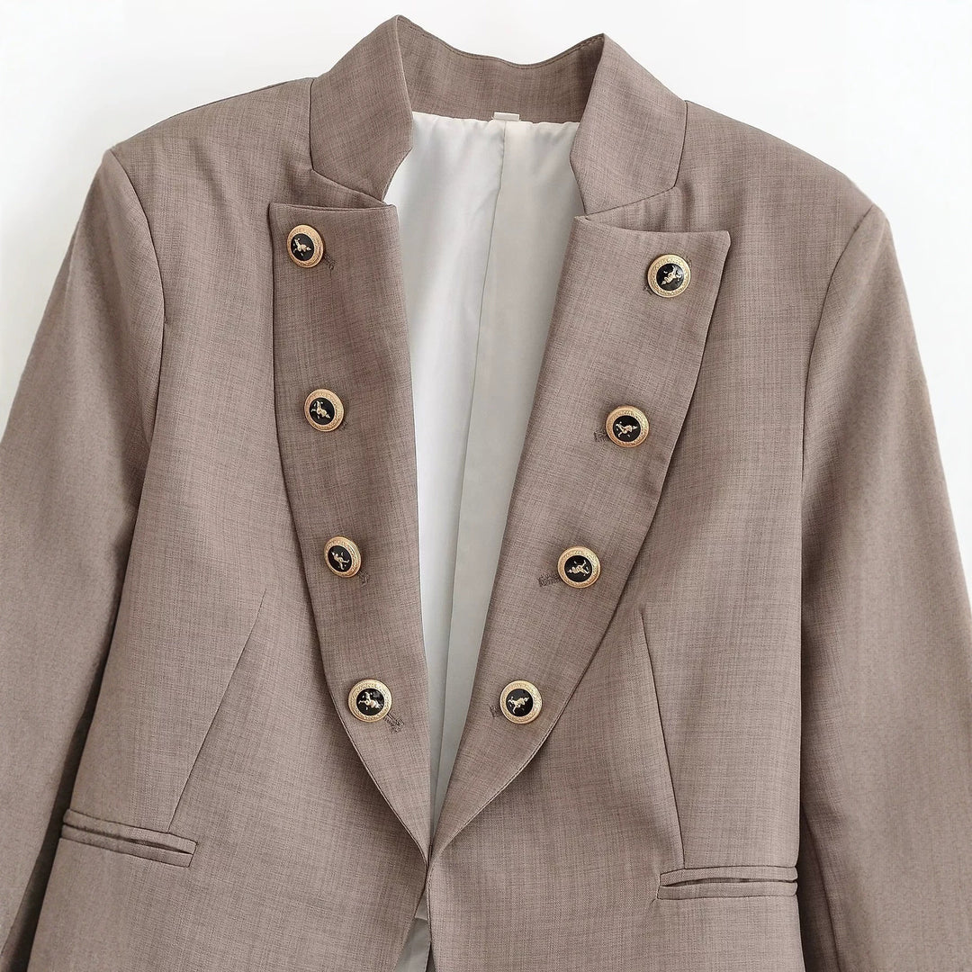 Damen Kurzblazer mit taillierter Silhouette und dekorativer Doppelreihe Zierknöpfe Drune