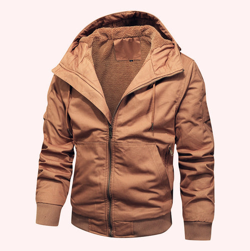 Herren Sherpagefütterte Kapuzen-Canvasjacke mit Thermoisolierung und Rippbündchen Drune