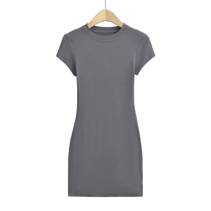 Damen figurbetontes T-Shirtkleid aus hochwertigem Stretchmaterial mit kurzem Arm Drune