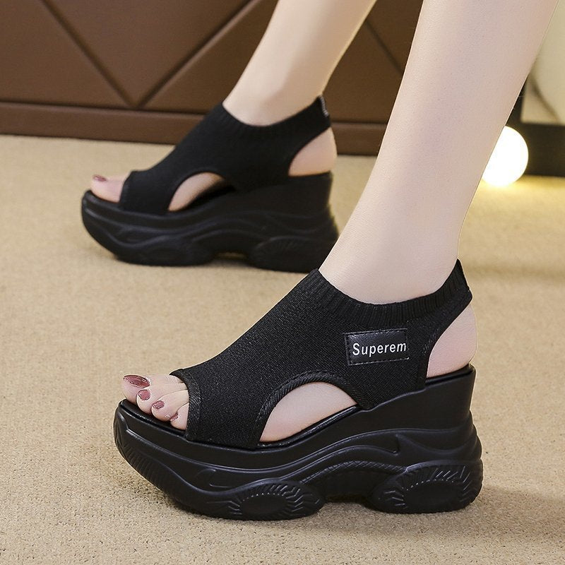 Damen nan Plateau-Sandalen mit elastischem Strickschaft und sportlicher Profilsohle Drune