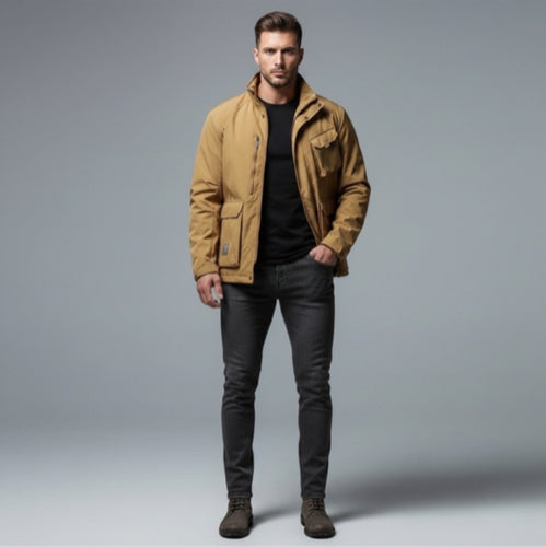 Herren Leichte Utility-Fieldjacke mit Stehkragen, Mehrfach-Taschen und atmungsaktivem Meshfutter Drune