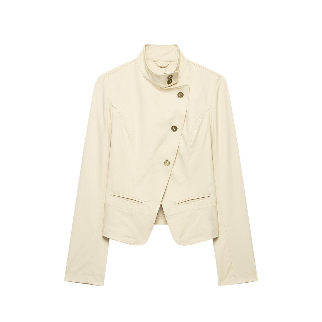 Damen Kurzblazer mit asymmetrischer Knopfleiste und hohem Stehkragen Drune