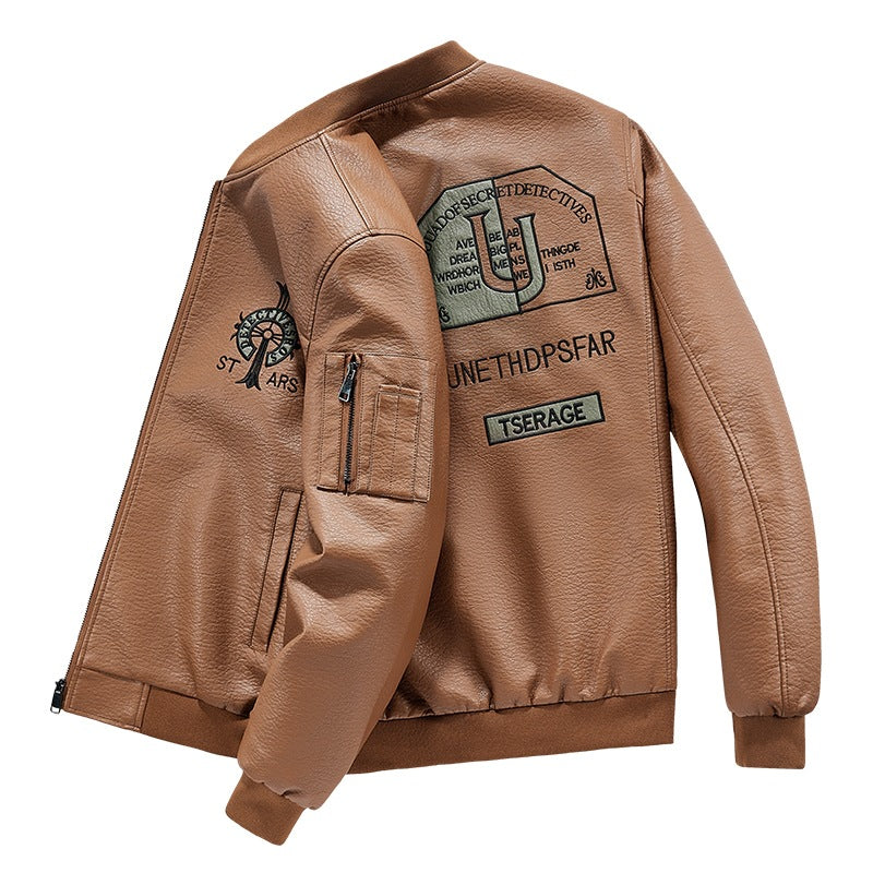 Herren Modische Kunstleder-Bomberjacke mit Taschen Drune
