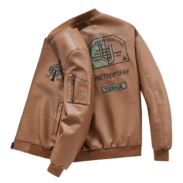 Herren Modische Kunstleder-Bomberjacke mit Taschen Drune