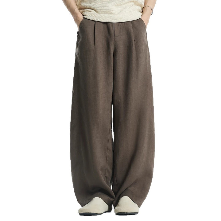 Damen Weitgeschnittene Leinenhose mit seitlichen Taschen Drune