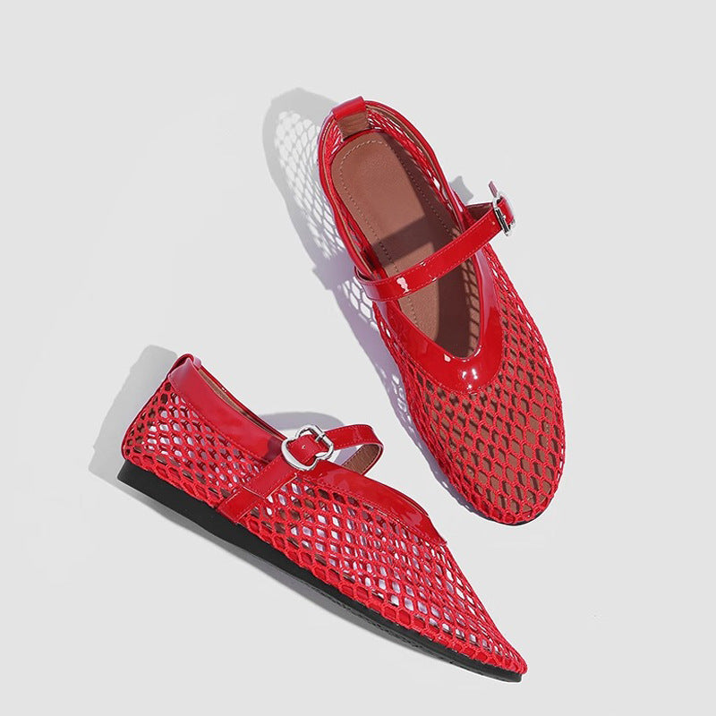 Damen Ballerinas mit elegantem Netzdesign und modischem Riemen Drune