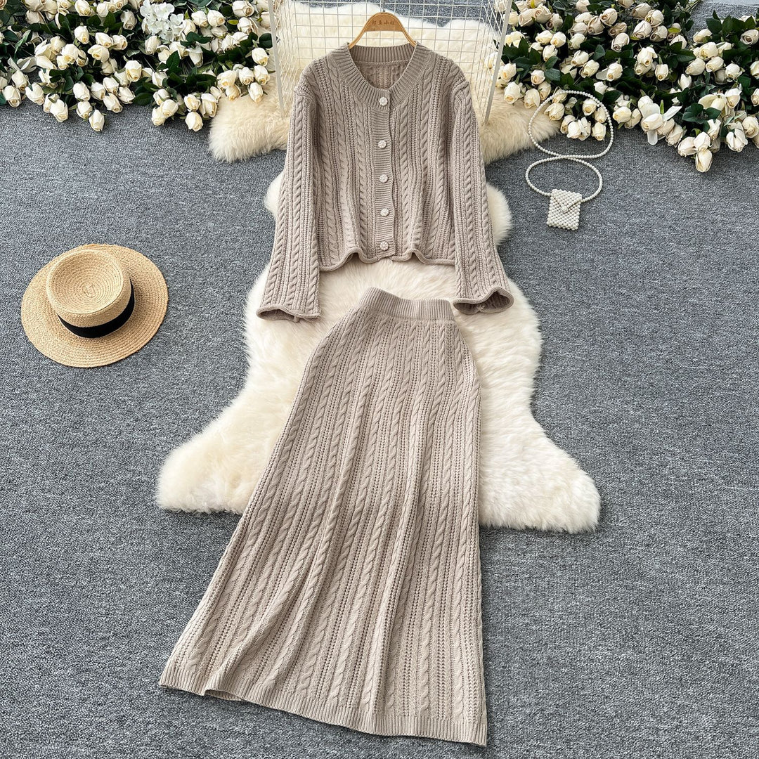 Damen Strickensemble mit Zopfstruktur Drune