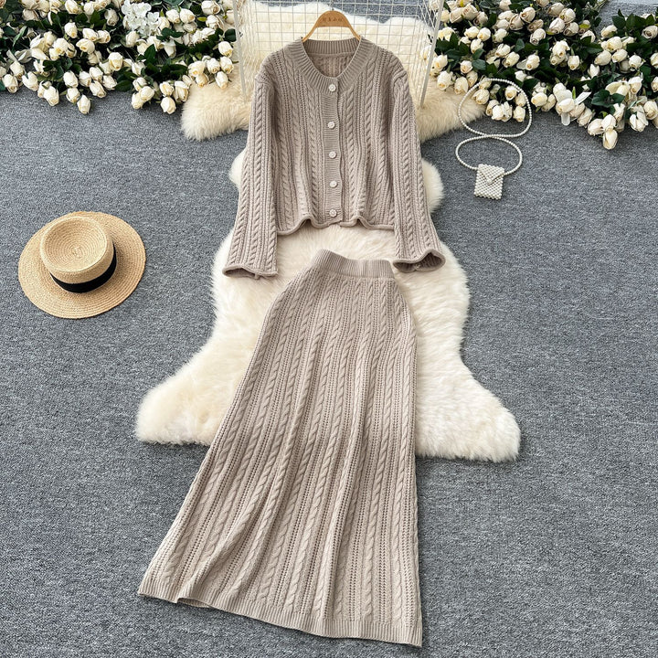 Damen Strickensemble mit Zopfstruktur Drune