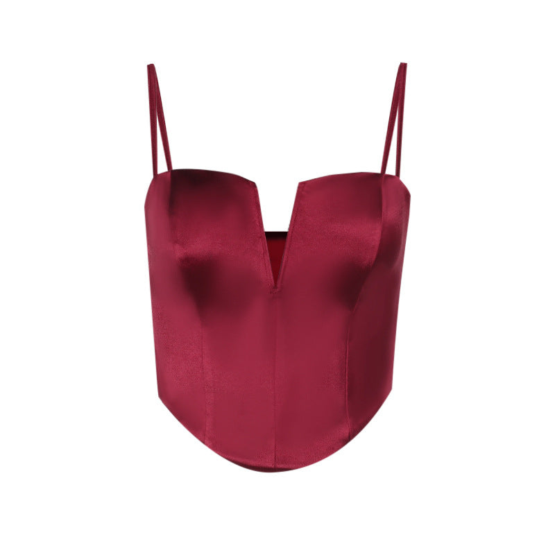 Damen Satin-Bustier mit V-Ausschnitt und verstellbaren Trägern Drune