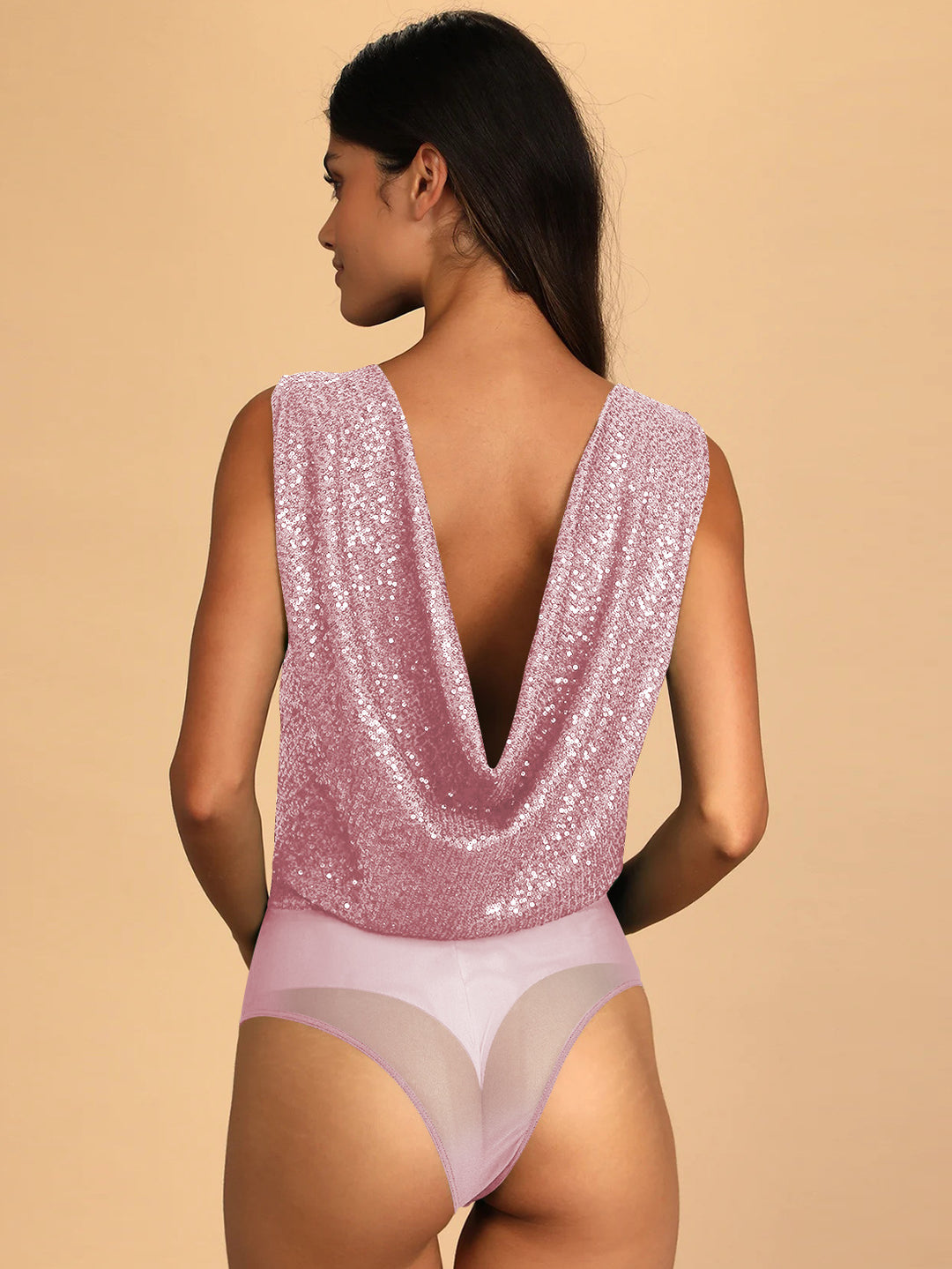 Damen Pailletten Bodysuit mit tiefem V-Ausschnitt Drune
